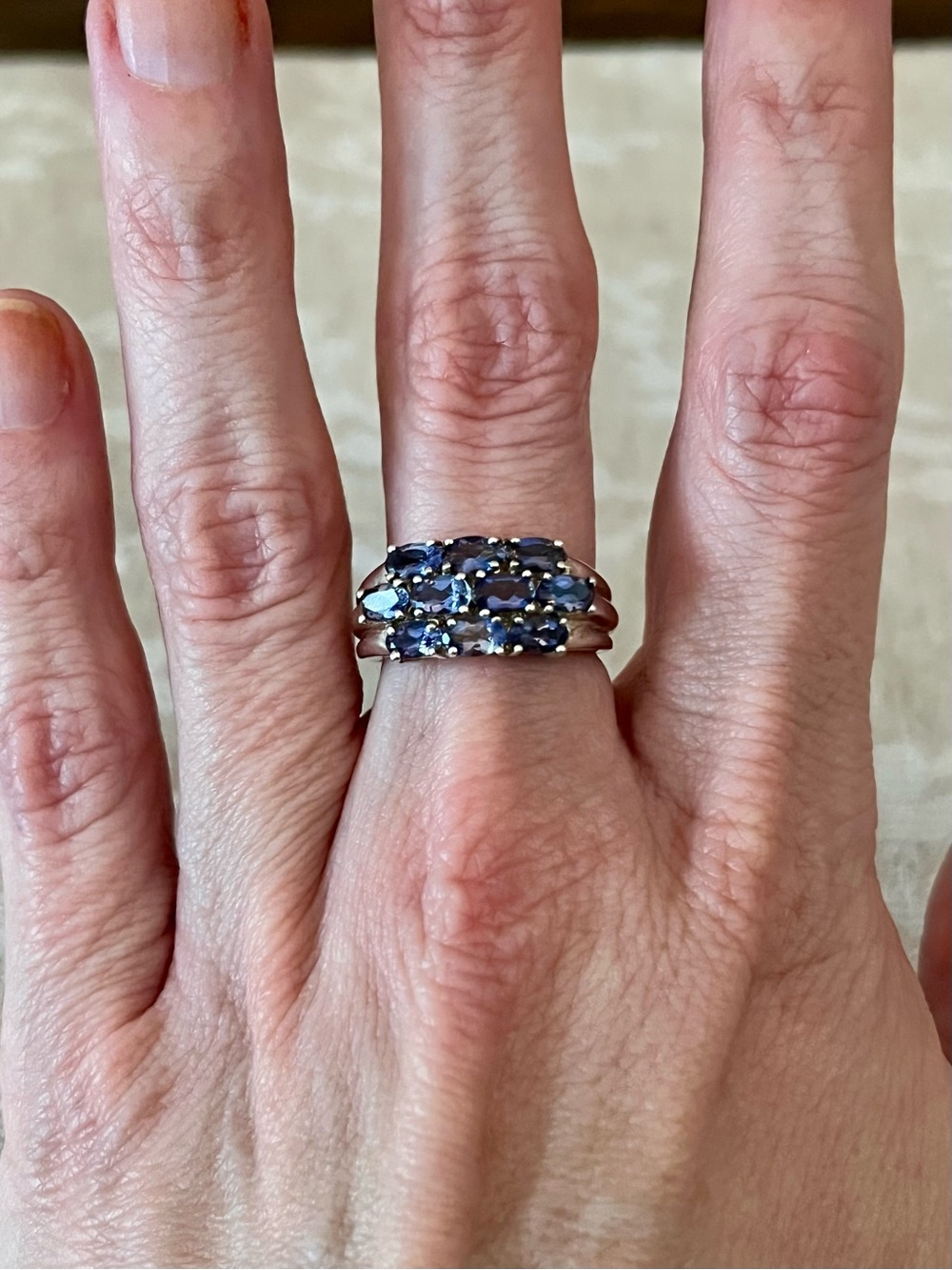 Three Row Oval Tanzanite 925 Sterling Silver Ring